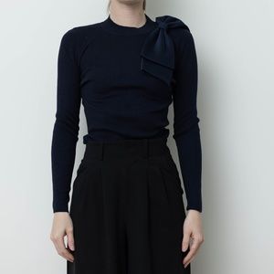 Ted Baker, Navy Bow Knit Long Sleeve Top